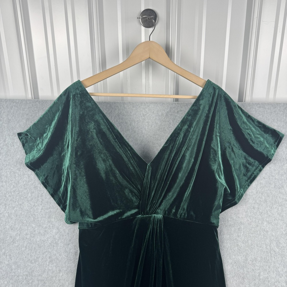 Revelry Dress Womens 10 Green Velvet Maxi Flutter Sleeve Formal Gown Evening - Picture 4 of 7